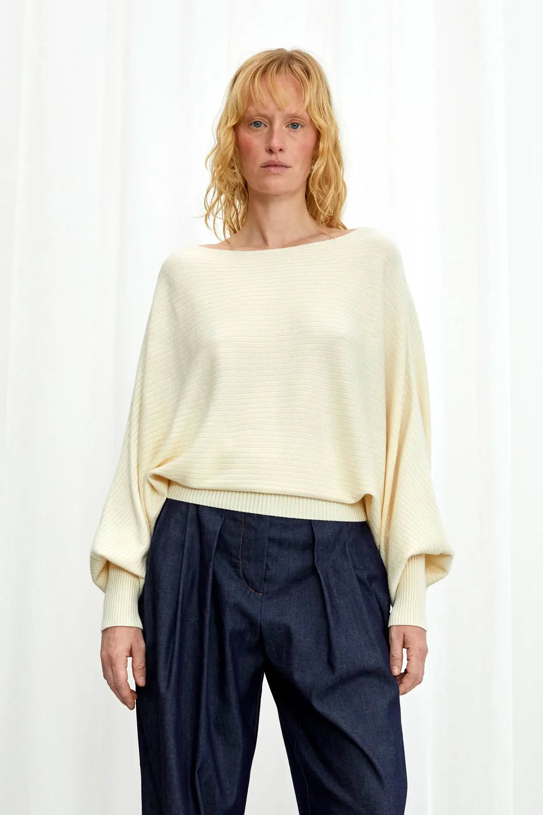Hazy Jumper, cream draped knit top