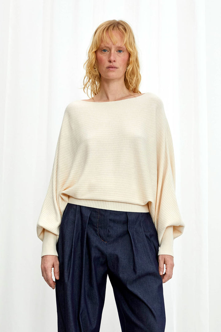 Hazy Jumper, cream draped knit top