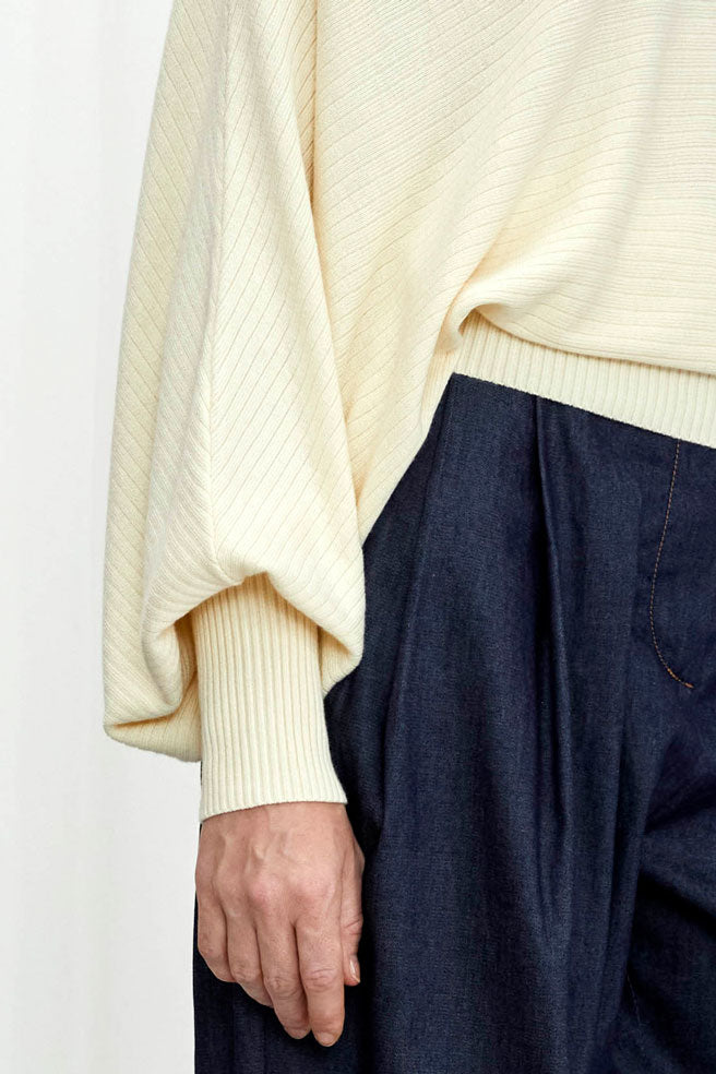 Hazy Jumper, cream draped knit top