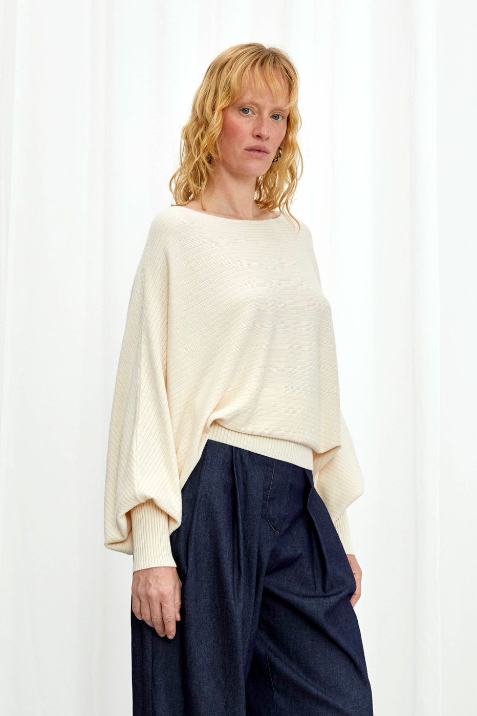 Hazy Jumper, cream draped knit top