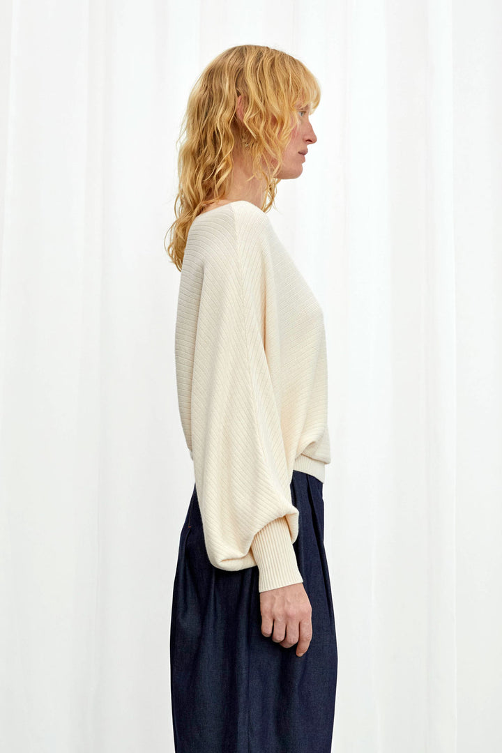 Hazy Jumper, cream draped knit top