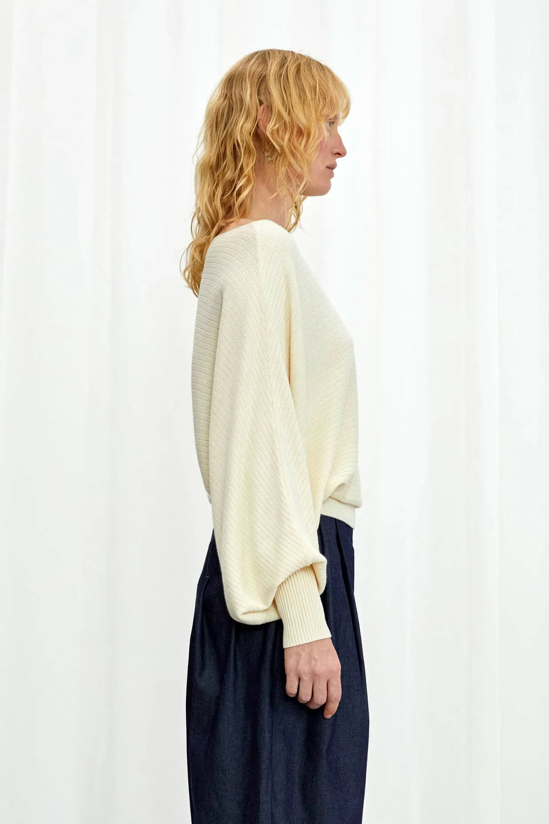 Hazy Jumper, cream draped knit top