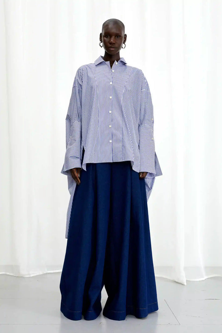 Emotive Shirt, blue striped cotton oversized shirt
