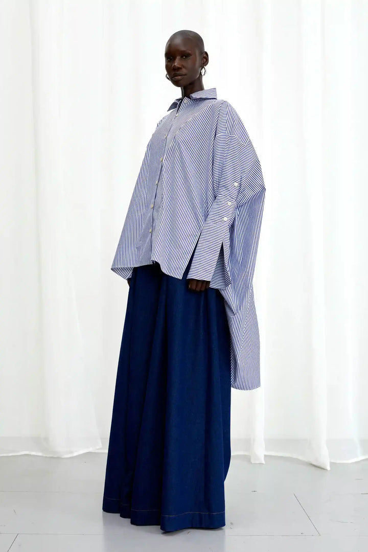 Emotive Shirt, blue striped cotton oversized shirt