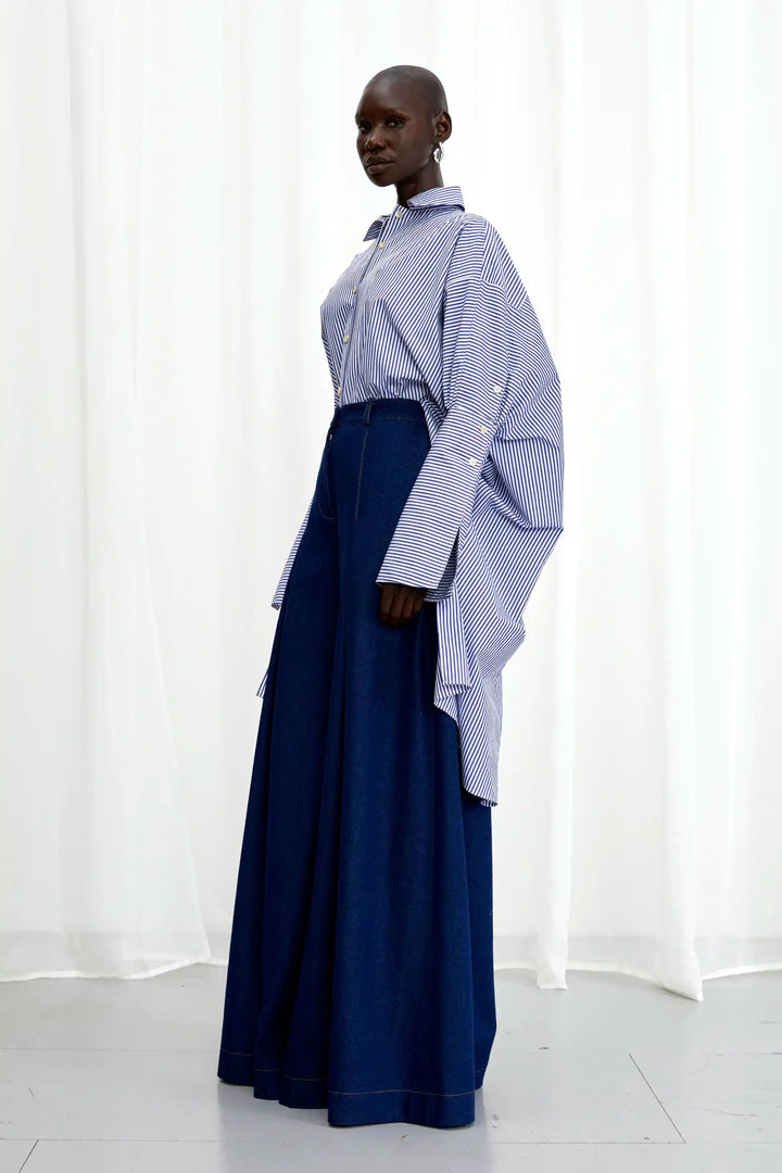 Emotive Shirt, blue striped cotton oversized shirt