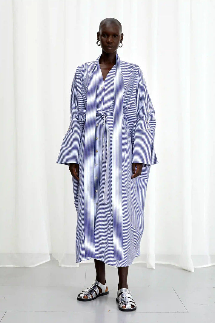 Emotive Dress, blue striped cotton oversized dress