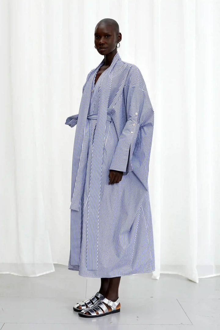 Emotive Dress, blue striped cotton oversized dress