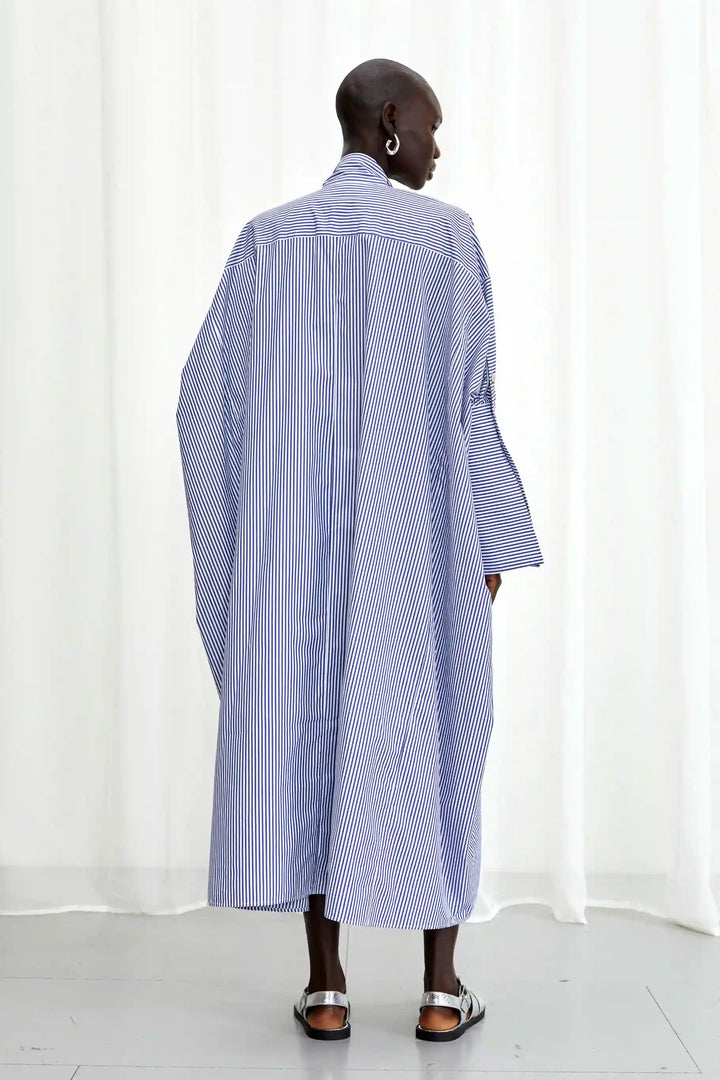 Emotive Dress, blue striped cotton oversized dress