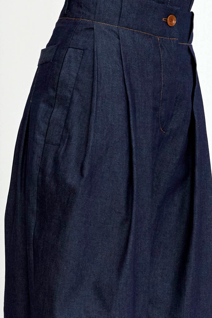 Solo Trouser, indigo denim pleated trouser