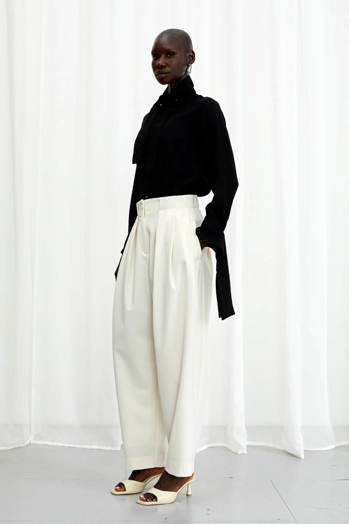Solo Trouser, ivory wool pleated trouser