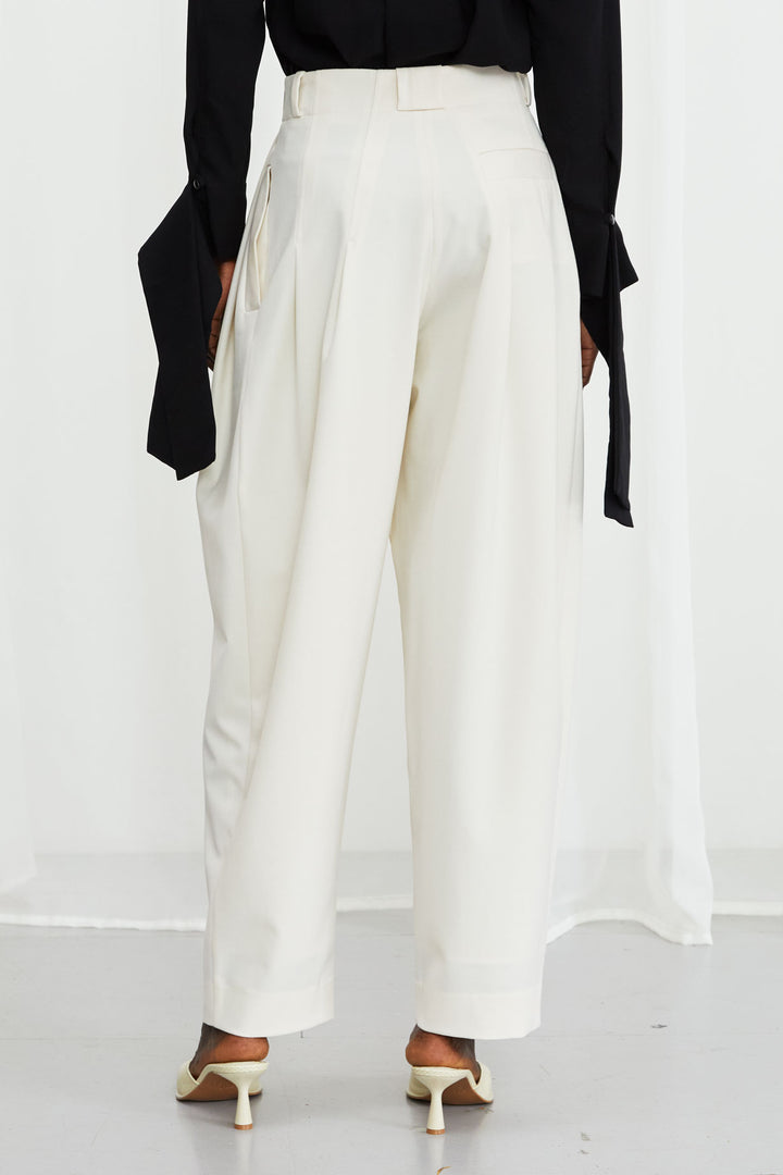 Solo Trouser, ivory wool pleated trouser