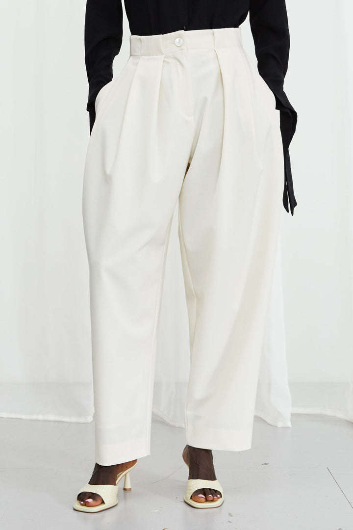 Solo Trouser, ivory wool pleated trouser