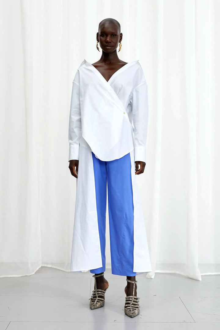 Enfold Shirt, white cotton self tie shirt