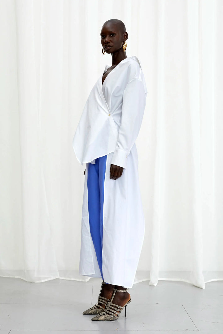 Enfold Shirt, white cotton self tie shirt