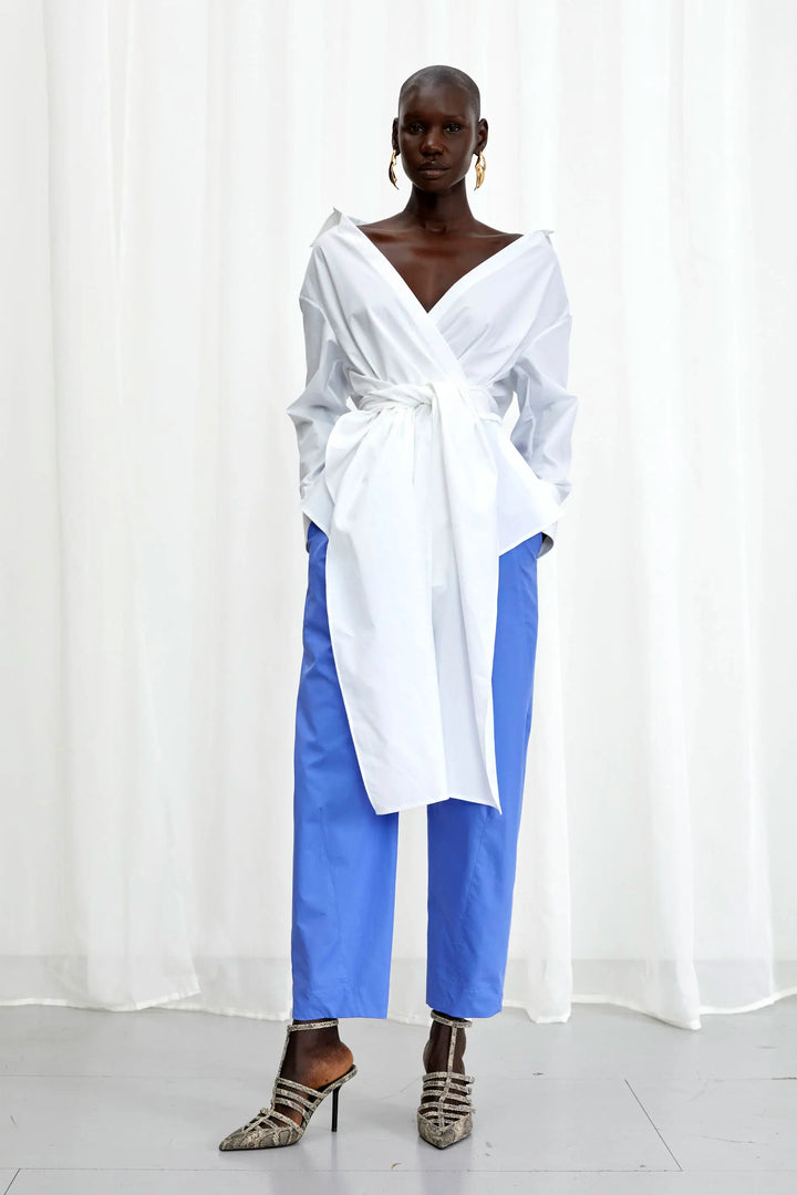 Enfold Shirt, white cotton self tie shirt