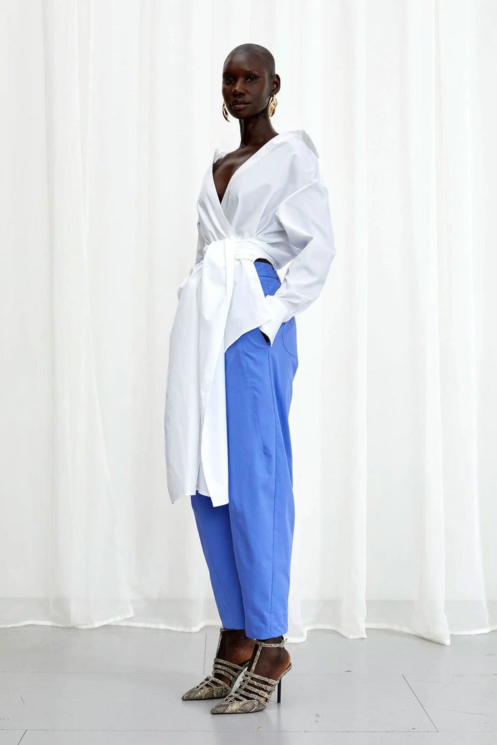 Enfold Shirt, white cotton self tie shirt