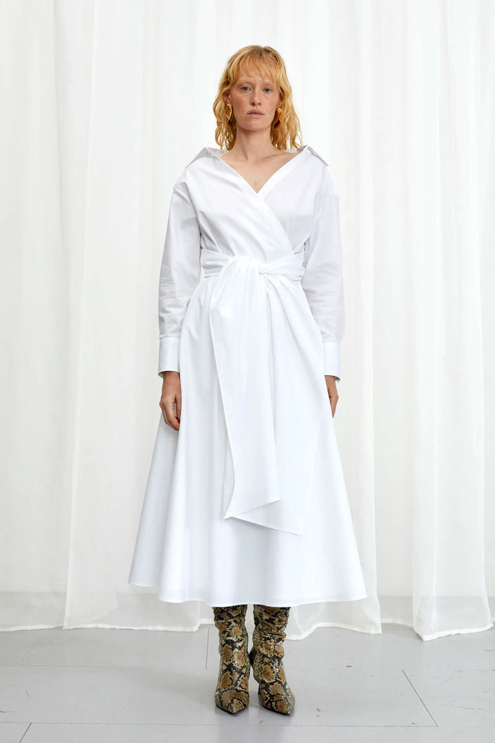 Enfold Dress, white cotton midi dress