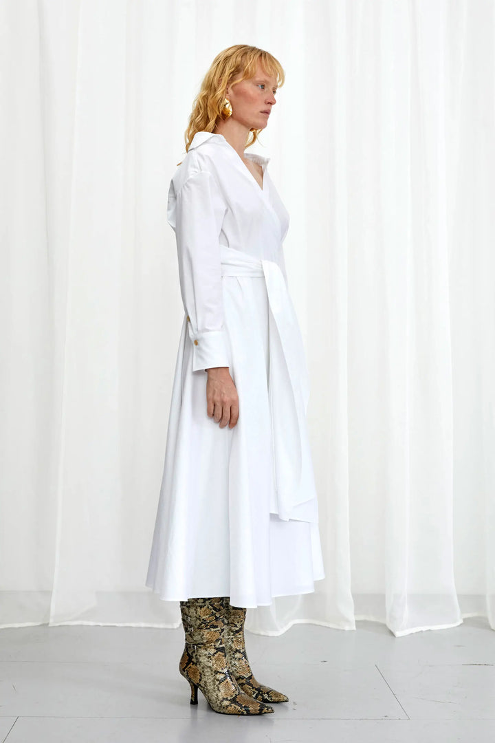 Enfold Dress, white cotton midi dress