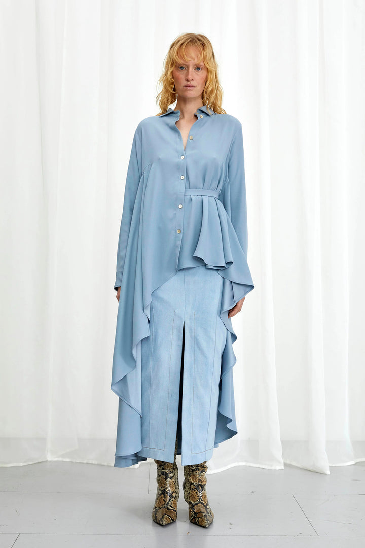 Super Shirt, dove blue crepe long back shirt