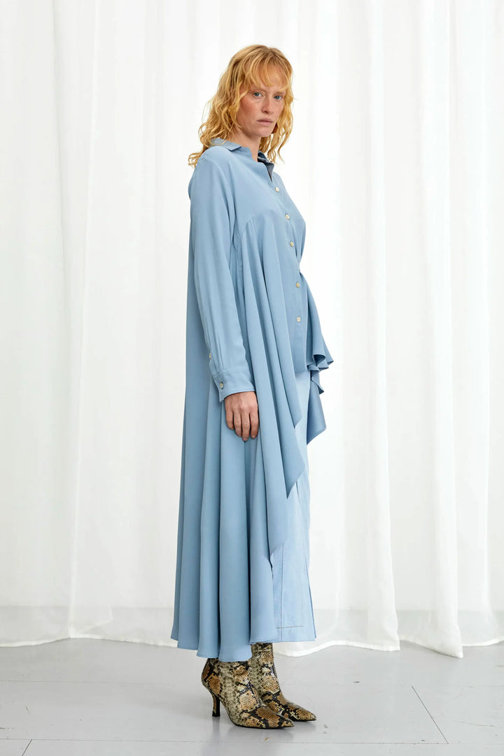Super Shirt, dove blue crepe long back shirt