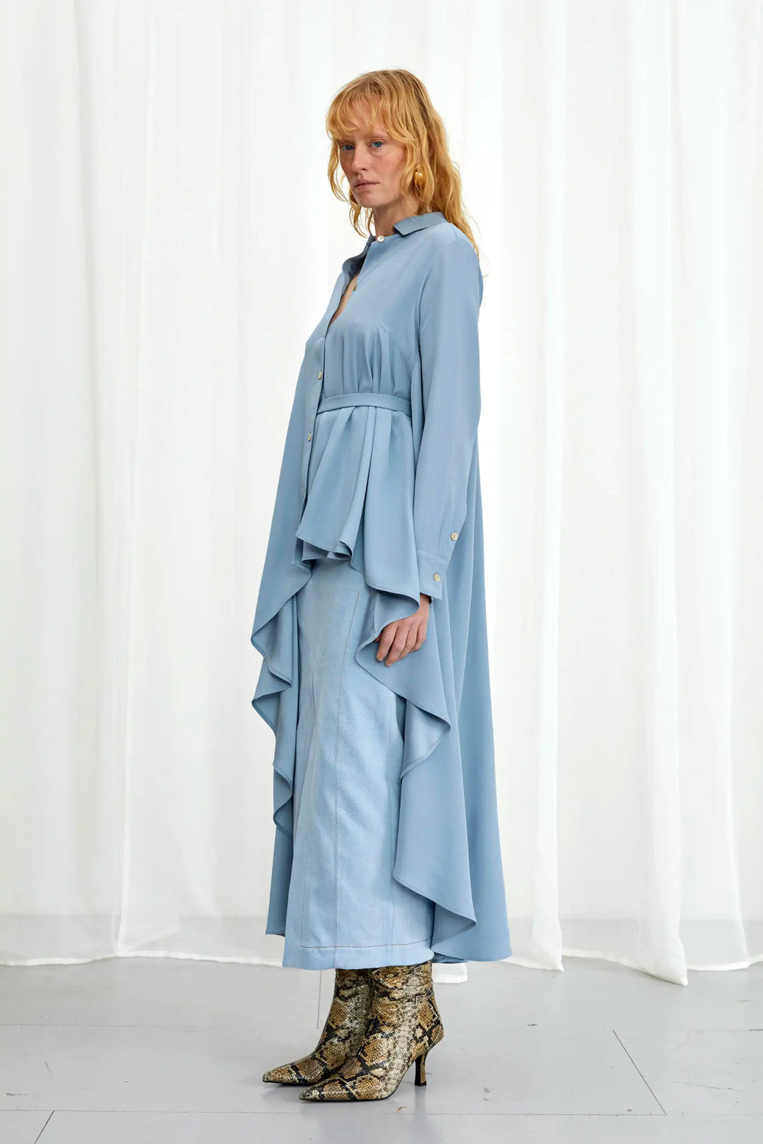 Super Shirt, dove blue crepe long back shirt
