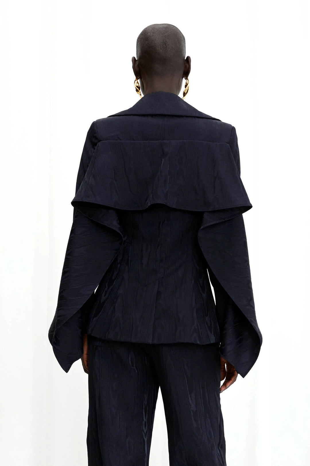 Waves Blazer, navy moire draped sleeved blazer