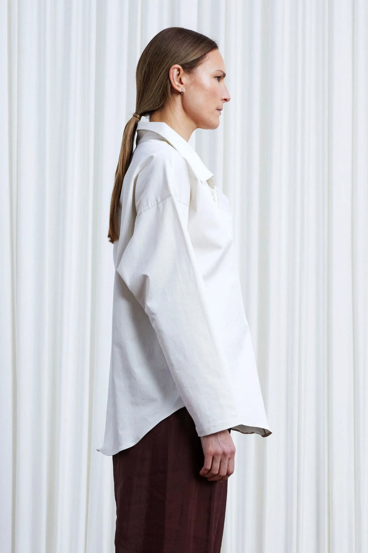 Sanctuary Shirt, ivory cotton asymmetric collar shirt