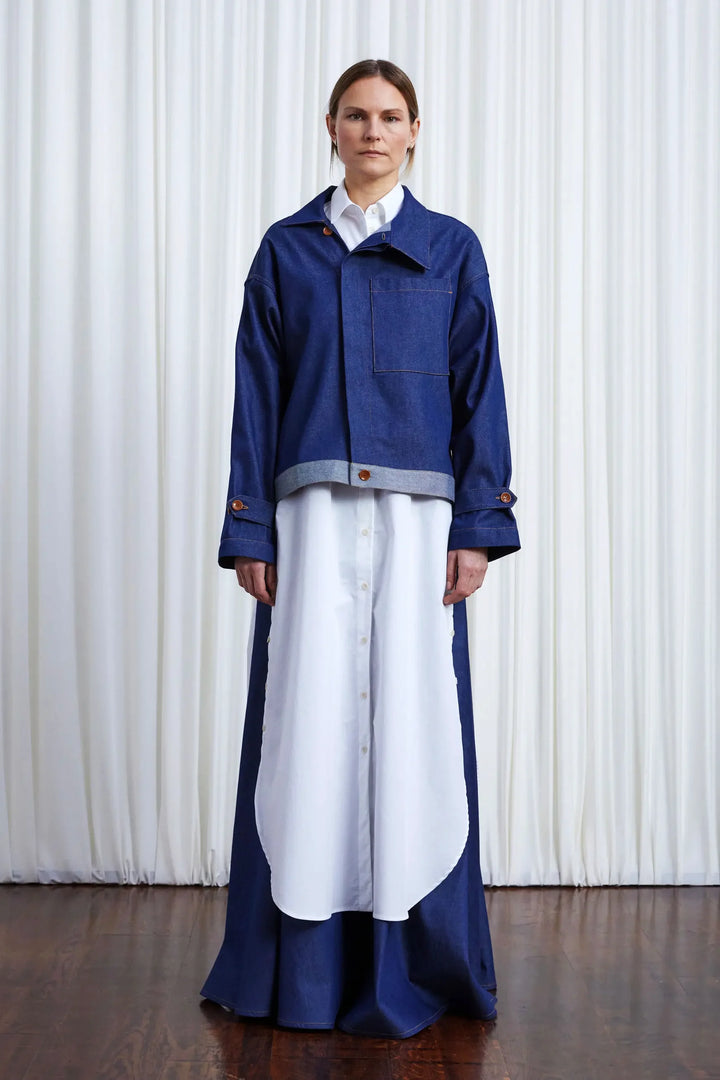 Sanctuary Jacket, indigo denim asymmetric boxy jacket