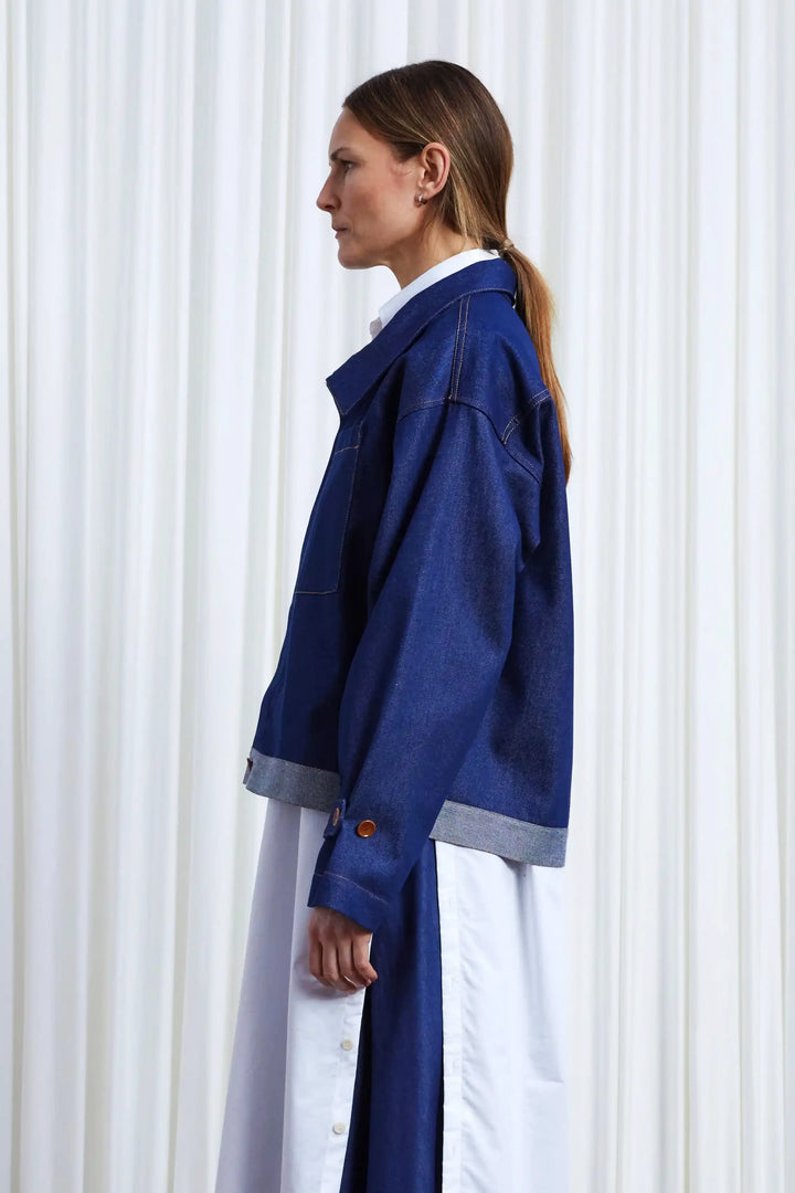 Sanctuary Jacket, indigo denim asymmetric boxy jacket