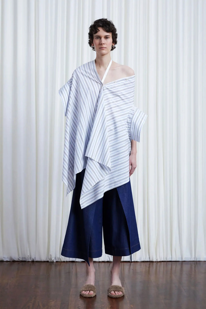 Haven Shirt, striped cotton off shoulder loose shirt