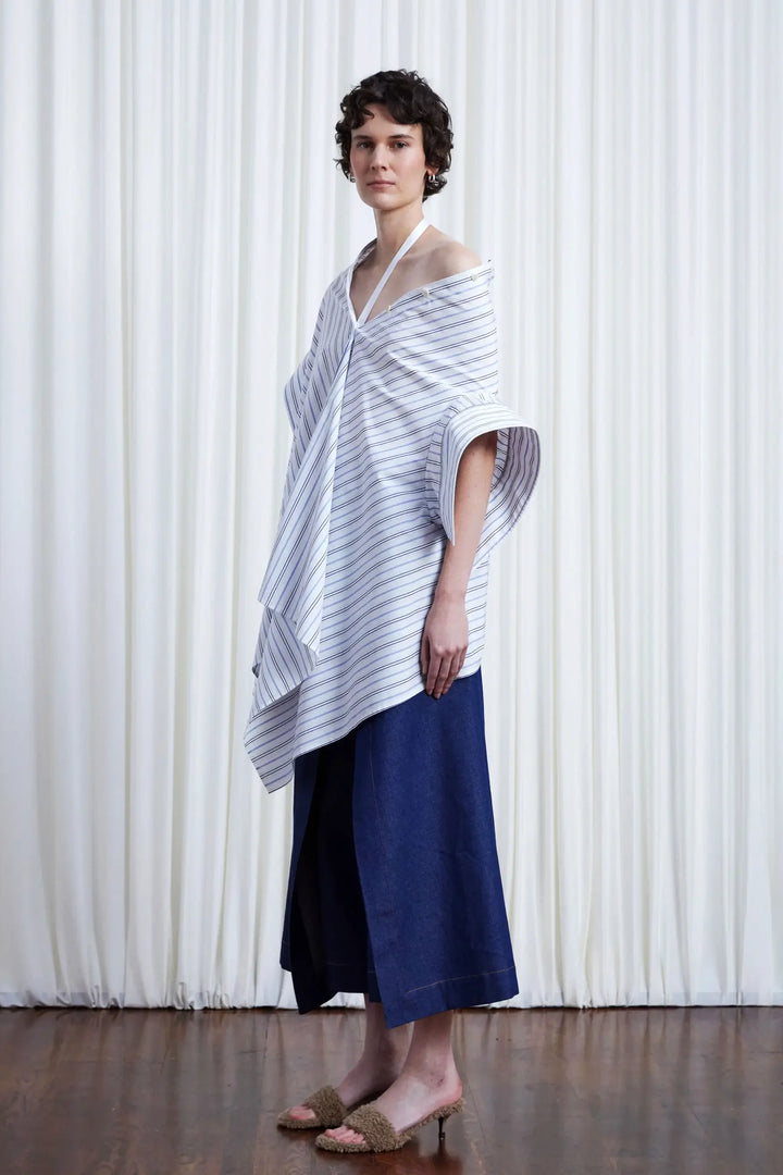 Haven Shirt, striped cotton off shoulder loose shirt