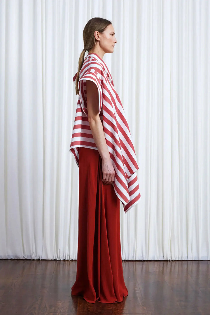 Haven Shirt, red wide striped cotton off shoulder loose shirt