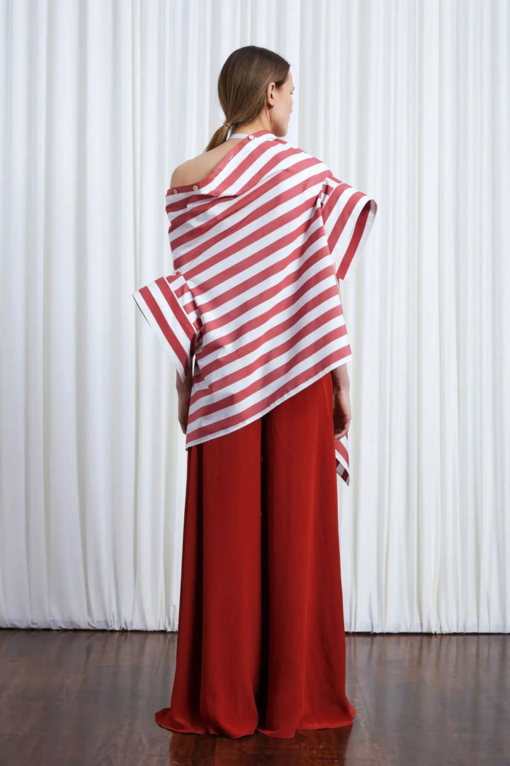 Haven Shirt, red wide striped cotton off shoulder loose shirt