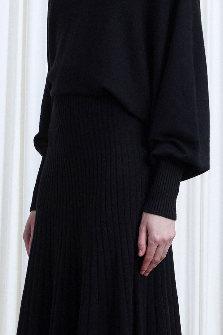 Hazy Dress, black wool draped knit dress