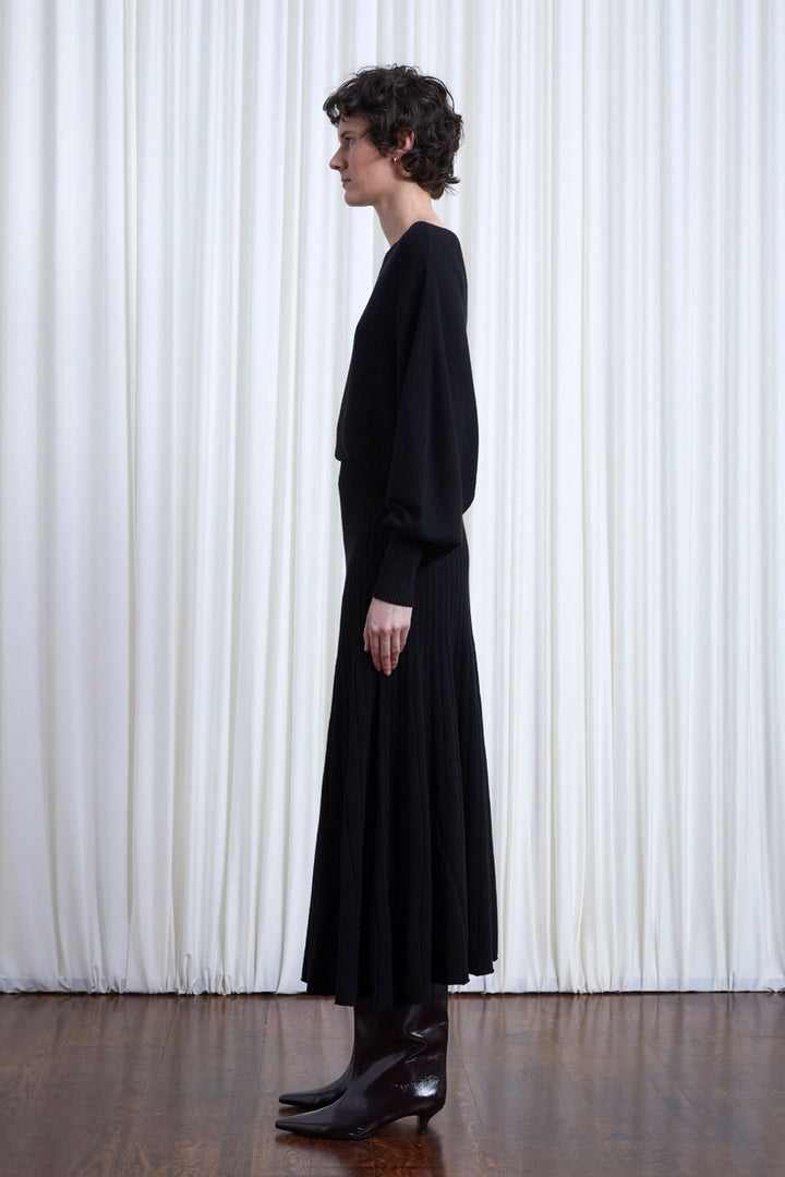 Hazy Dress, black wool draped knit dress