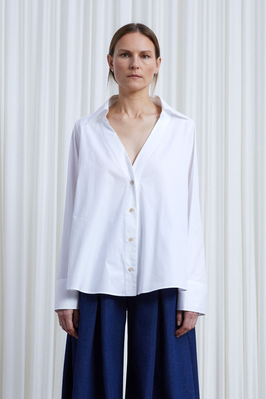 Reset Shirt, white cotton a-line shirt
