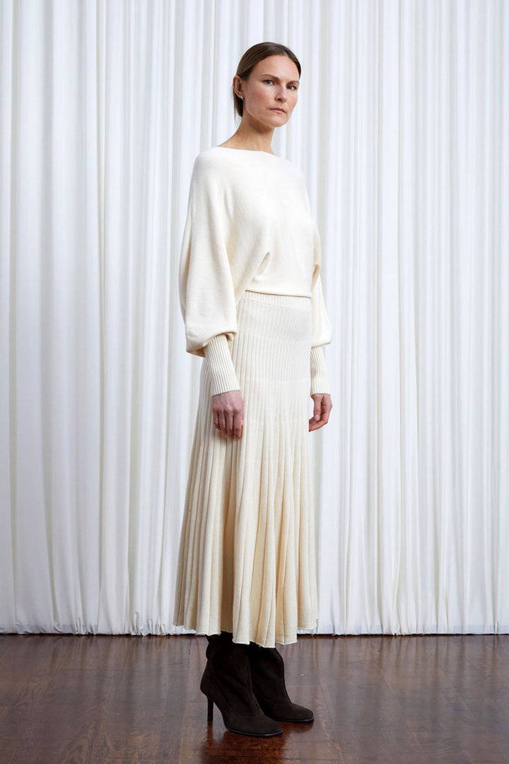Hazy Dress, cream wool draped knit dress