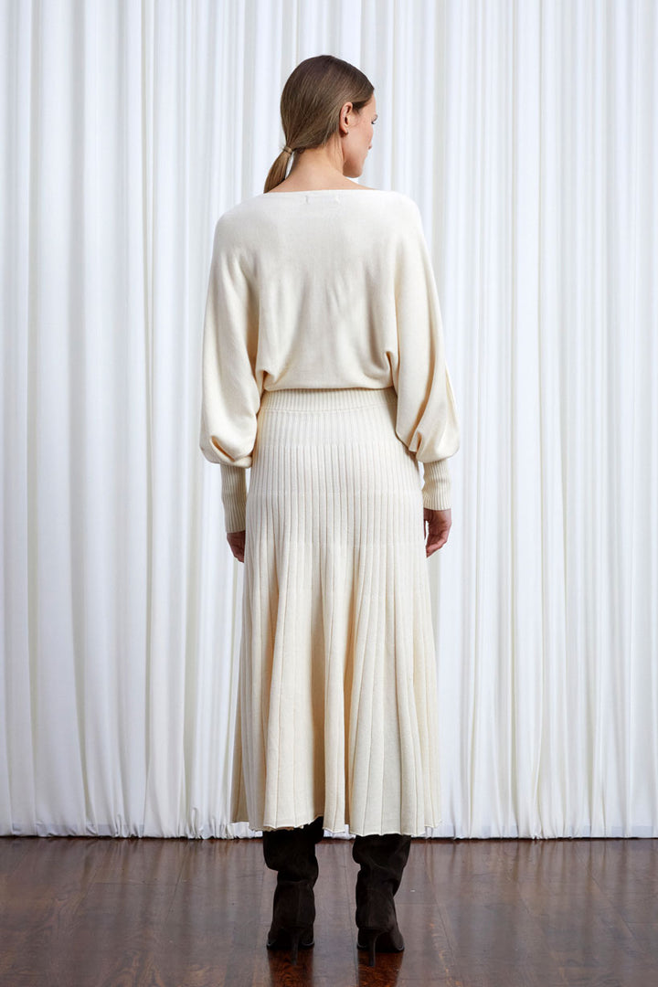 Hazy Dress, cream wool draped knit dress