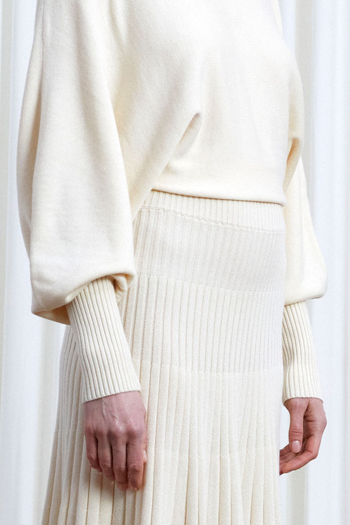 Hazy Dress, cream wool draped knit dress