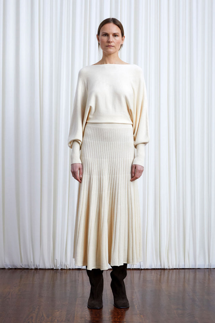 Hazy Dress, cream wool draped knit dress