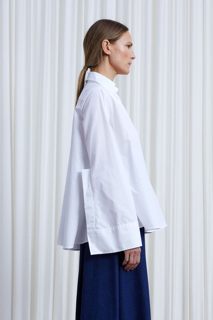Reset Shirt, white cotton a-line shirt